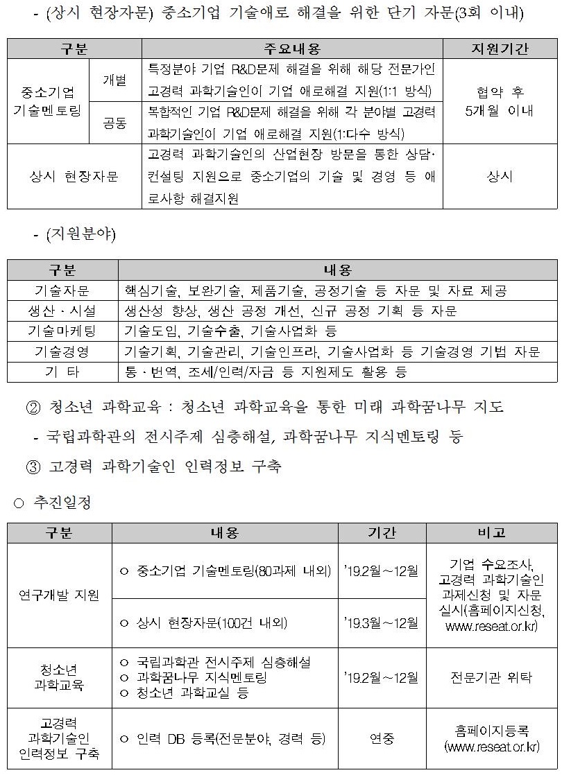 2019년 고경력 과학기술인 활용 지원사업 공고2