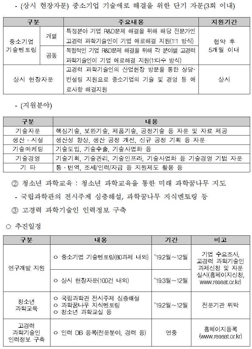 2019년 고경력 과학기술인 활용 지원사업 공고2