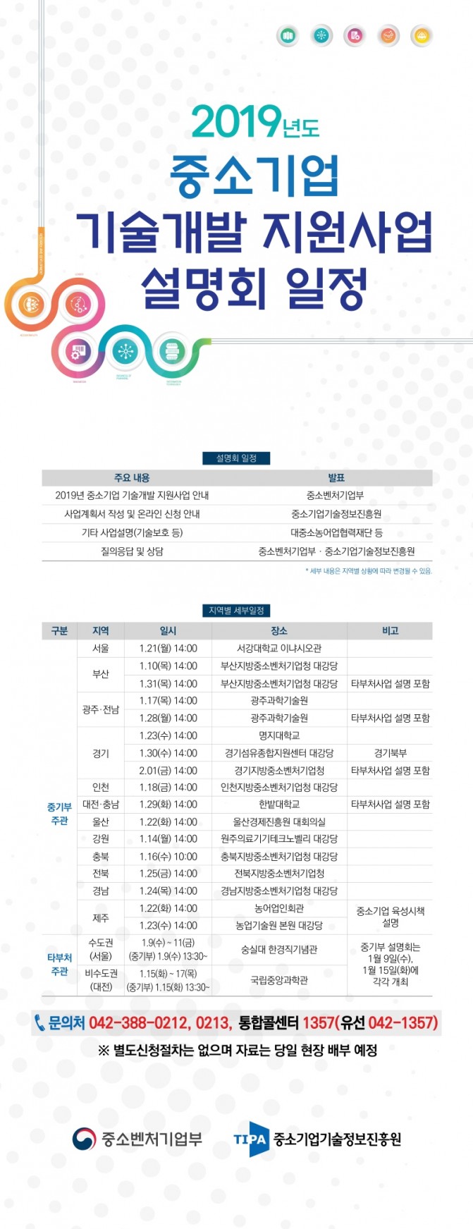 2019년도 중소기업 기술개발 지원사업 설명회 일정