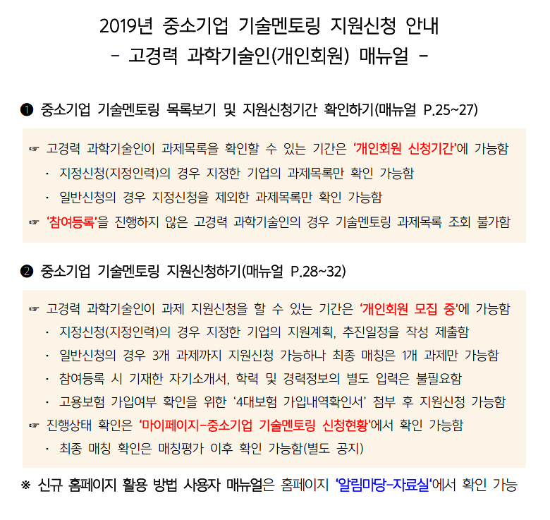 기술멘토링 지원신청기간에 관한 설명입니다.